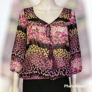 3/$30 VTG CATCH MY I Fairycore Floral Sheer Chiffon Smock Blouson Blouse